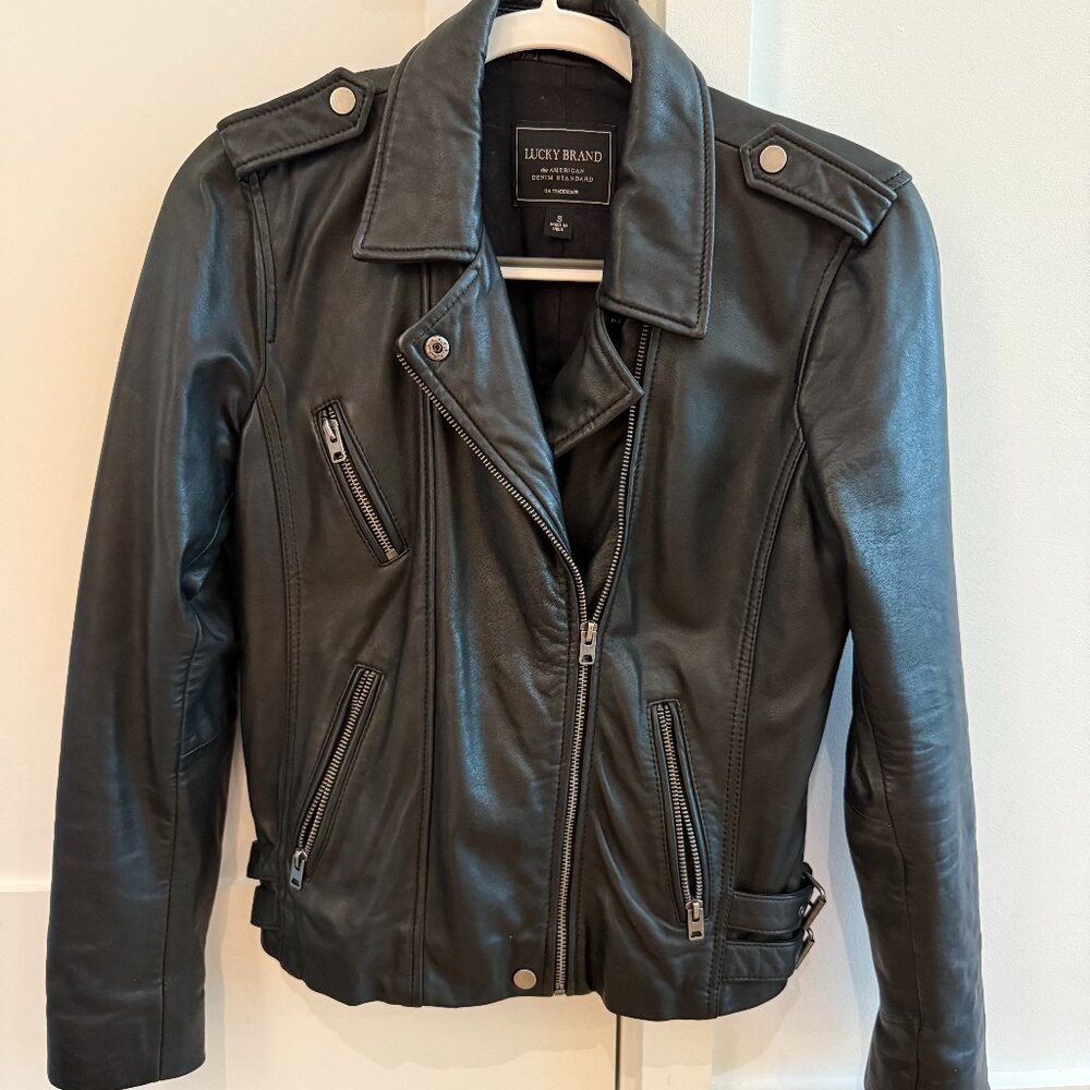 Black Leather Moto Jacket | Lucky Brand | Size S